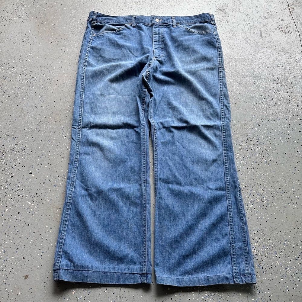 VTG 1970s Lee Light Blue Flared Denim Pants Talon Zipper 40x30 Like New